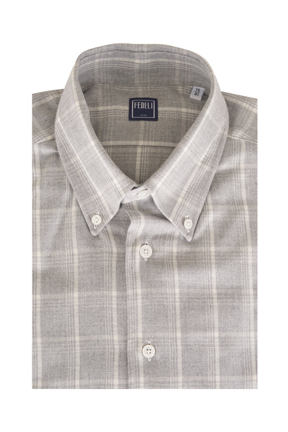 Fedeli Alberto Gray Check Flannel Sport Shirt - view 1