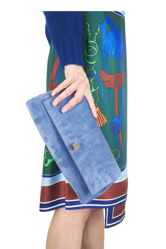 Khaite Audrey Cloud Blue Suede Clutch - view 2