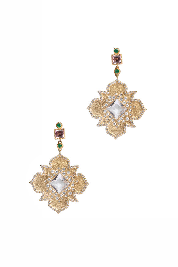 Coomi Pink Tourmaline & Emerald Trinetra Earrings