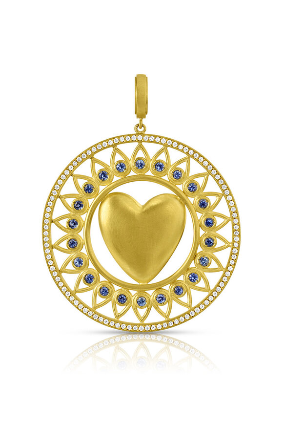 Leigh Maxwell 18k Yellow Gold Medallion Heart Sapphire Pendant