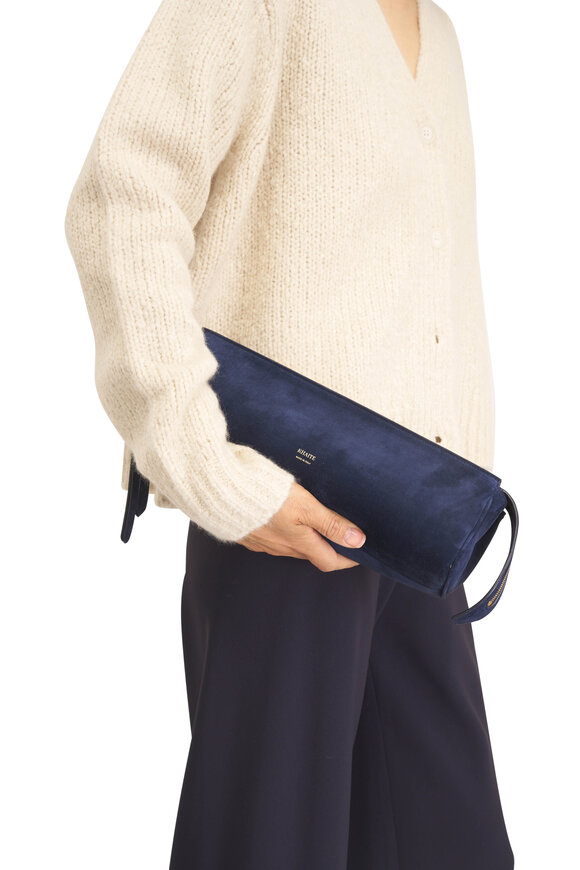 Khaite Donna Midnight Navy Suede Evening Clutch - view 2