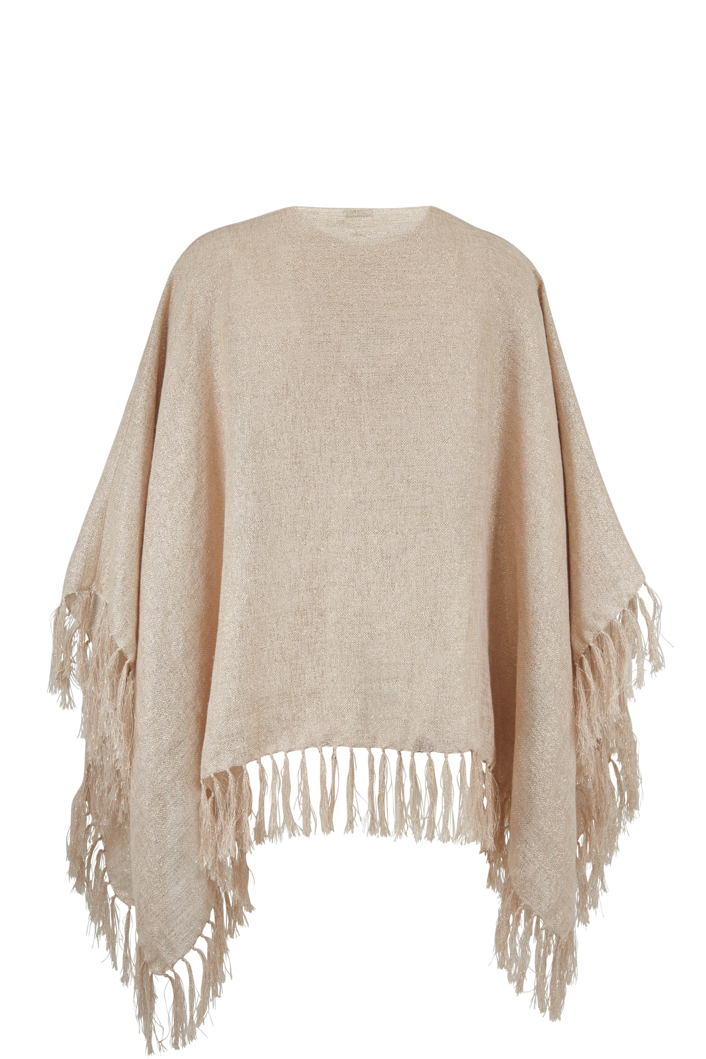 Brunello Cucinelli - Exclusively Ours! Beige Lurex Fringed Trim Poncho
