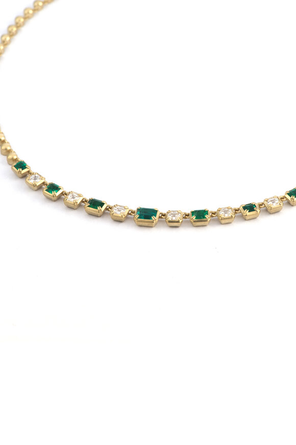 Sylva & Cie 18k Yellow Gold Emerald Asher Cut Riviera Necklace - view 1