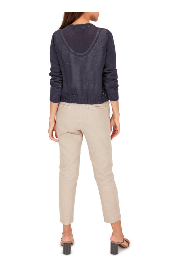 Brunello Cucinelli - Dark Blue Linen & Silk Paillette Cropped Cardigan