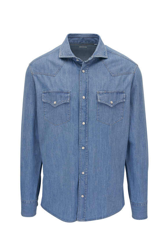 Brunello Cucinelli Western Blue Denim Sport Shirt