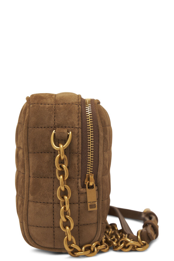 Saint Laurent - Golden Leaf Quilted Suede Camera Crossbody Bag