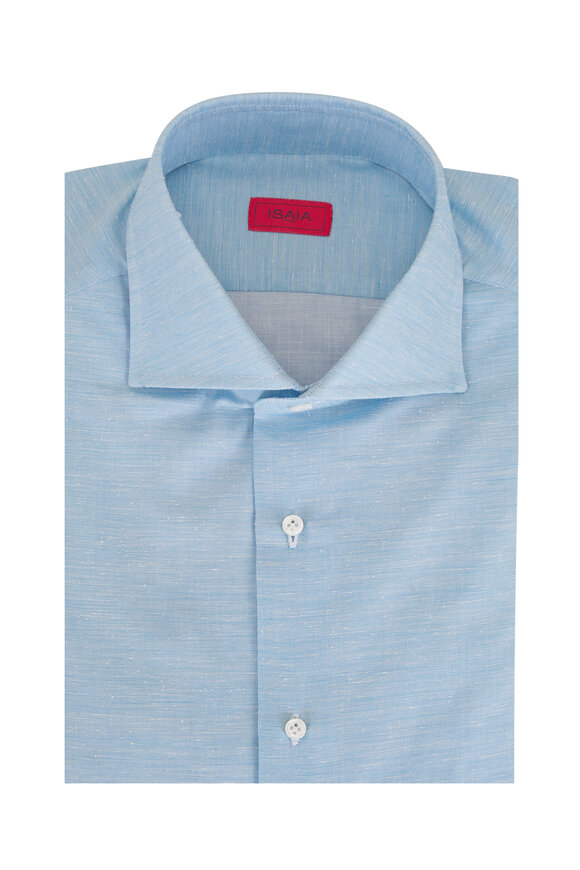 Isaia Light Blue Textured Cotton & Silk Dress Shirt