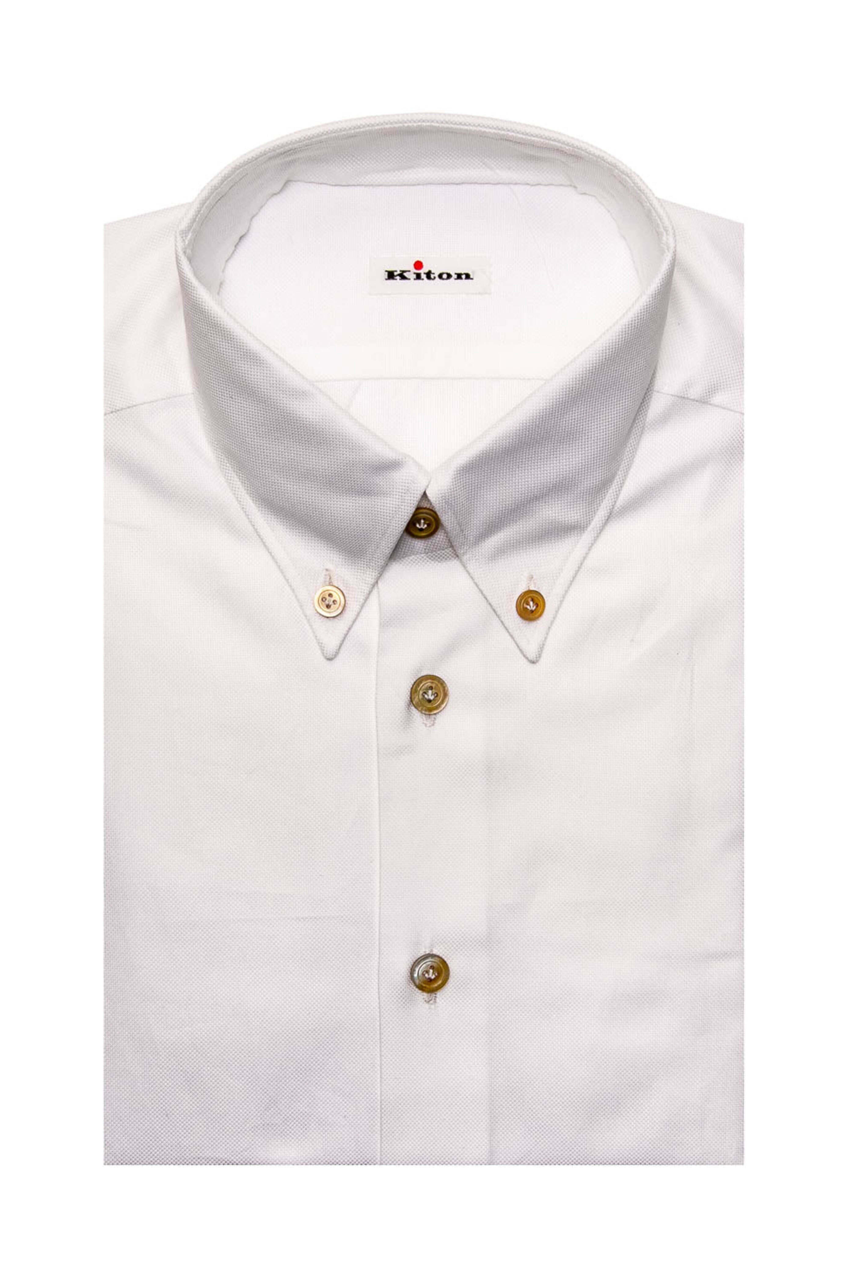 Kiton - White Dress Shirt with Mother of Pearl Buttons