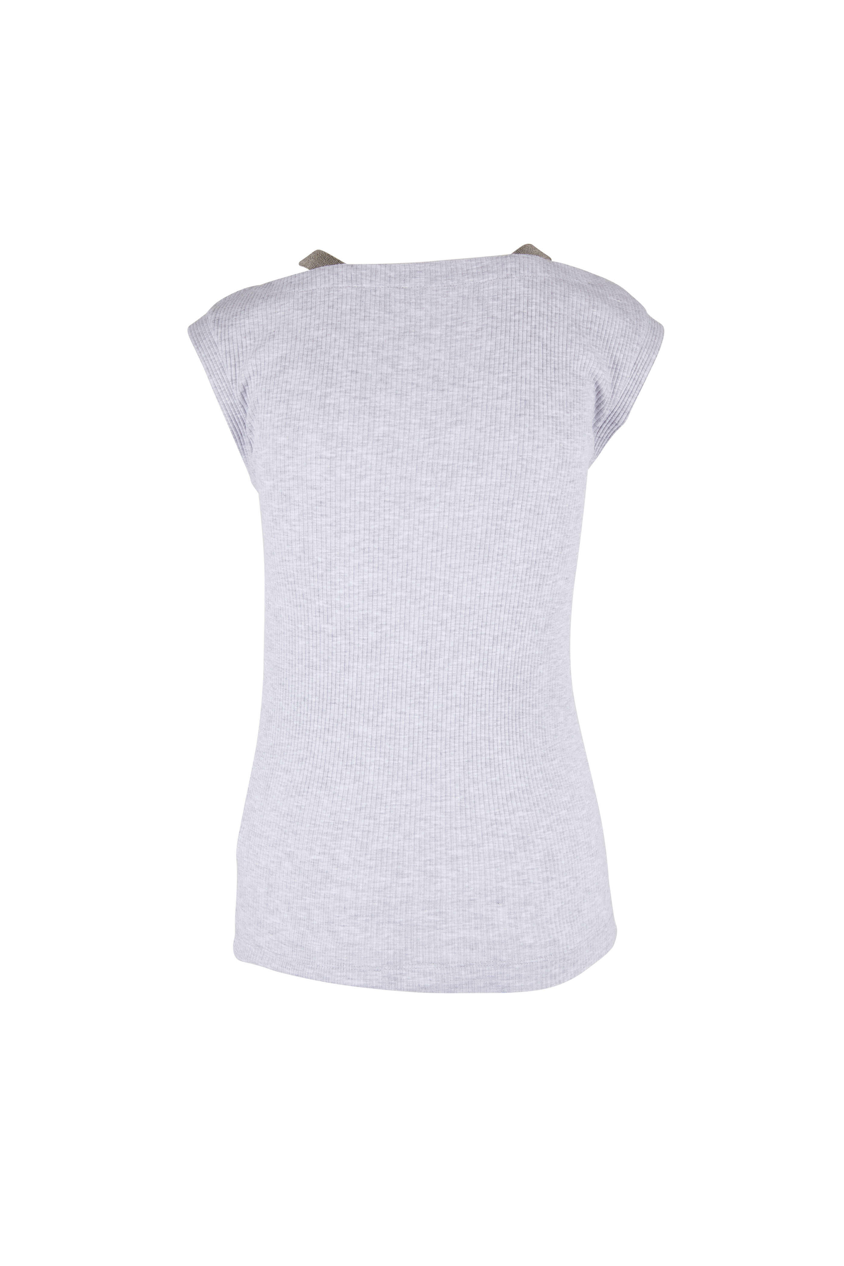 Brunello Cucinelli - Light Gray Monili Neckline Ribbed Cotton Tank