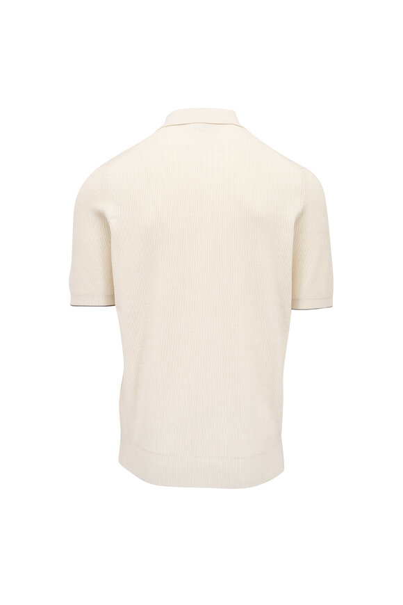 Brunello Cucinelli Off White English Ribbed Cotton Polo - view 2