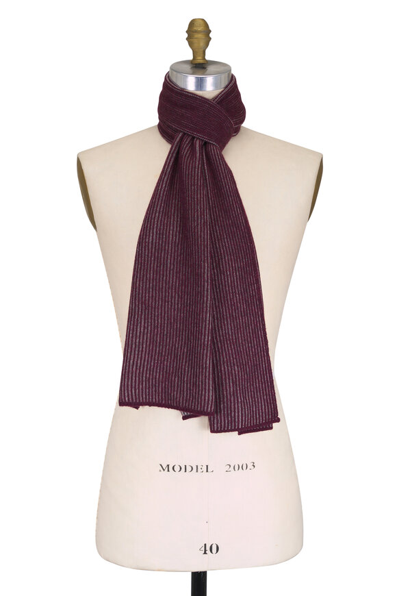 Brunello Cucinelli Burgundy & Gray Vanise Cashmere Scarf - view 1
