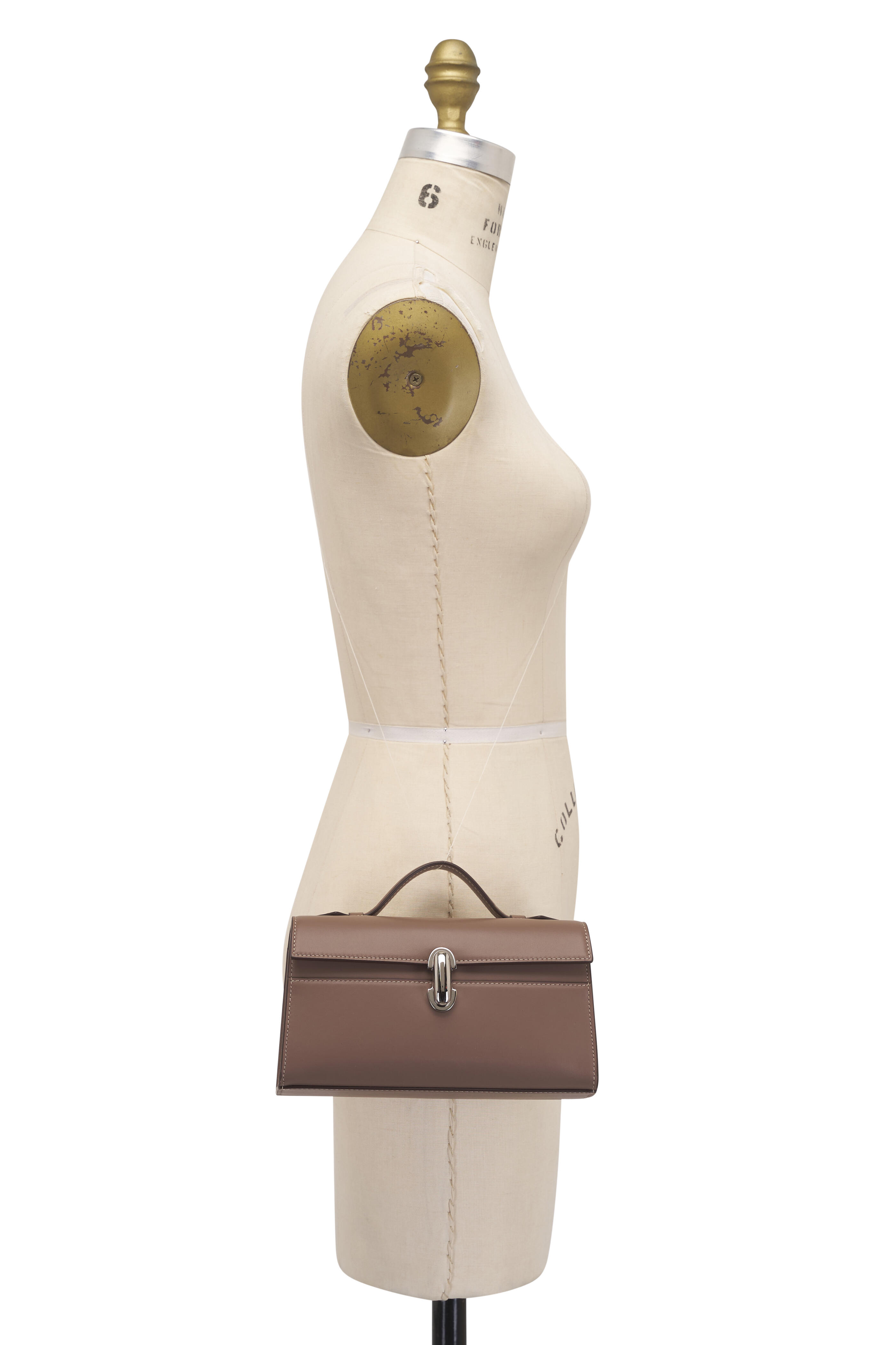 Savette - Symmetry Pochette Taupe Leather Top Handle Bag