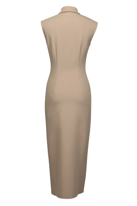 tan ruched midi dress Beth Button Ruched Midi Dress in Caramel