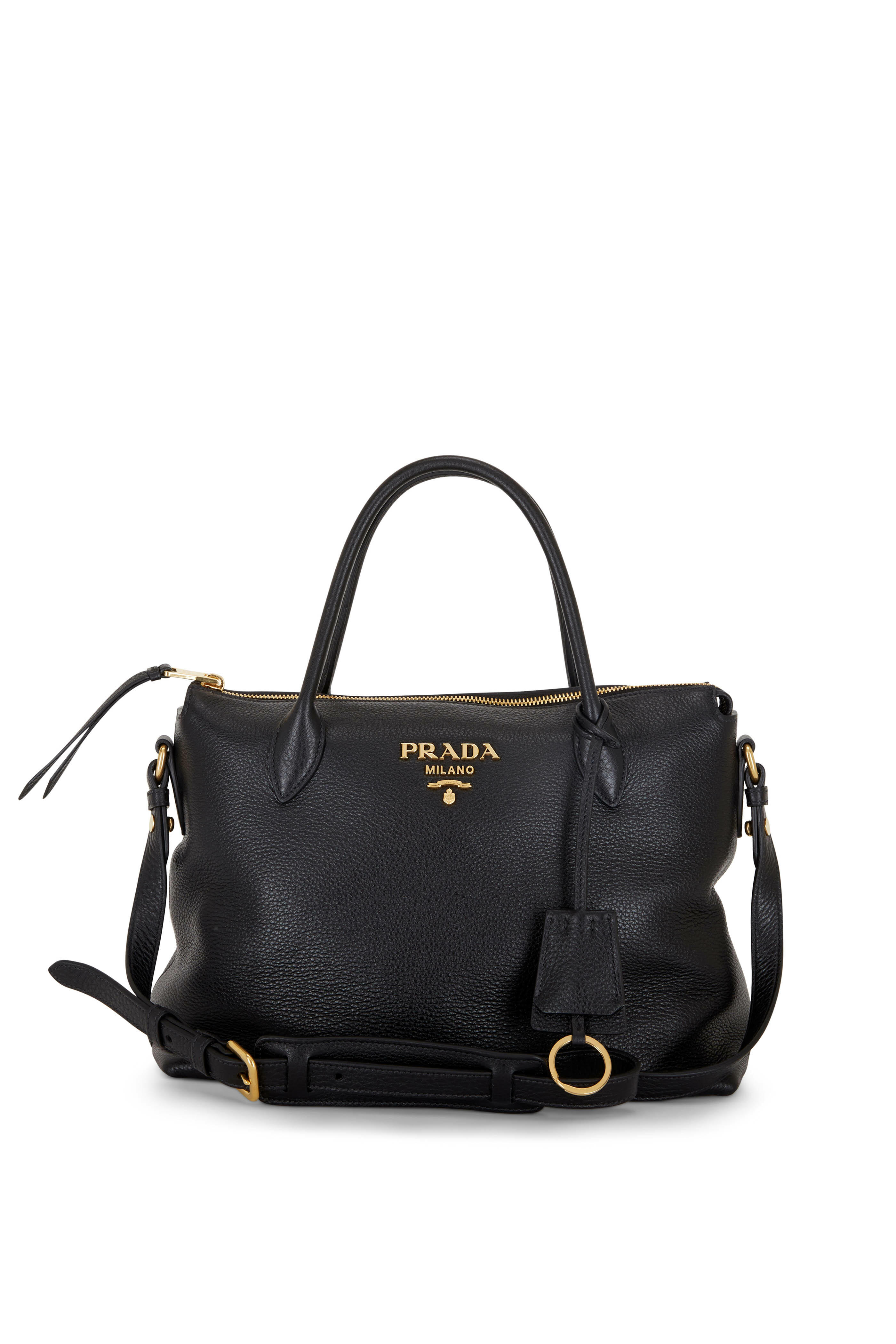 Prada Women's Black Large Leather Top Stitch Shoulder Bag | by Mitchell Stores