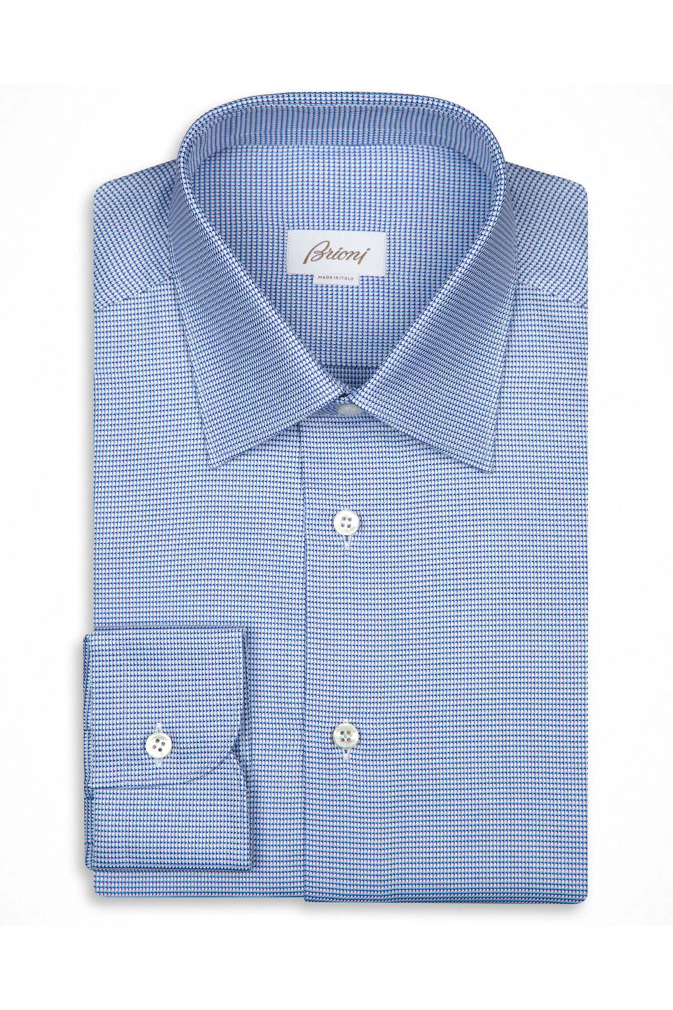 Brioni - Royal Blue Micro Pied-de-Poule Cotton Shirt