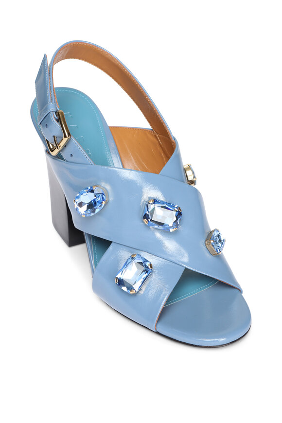 Marni Light Blue Crystal Criss Cross Sandal - view 1