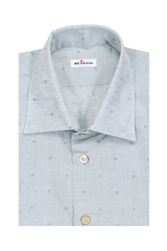 Kiton Light Green Polka Dot Sport Shirt - view 1