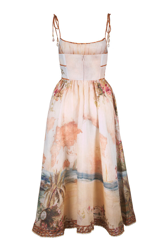 Zimmermann Mahon Island Map Blue Picnic Linen Dress - view 3