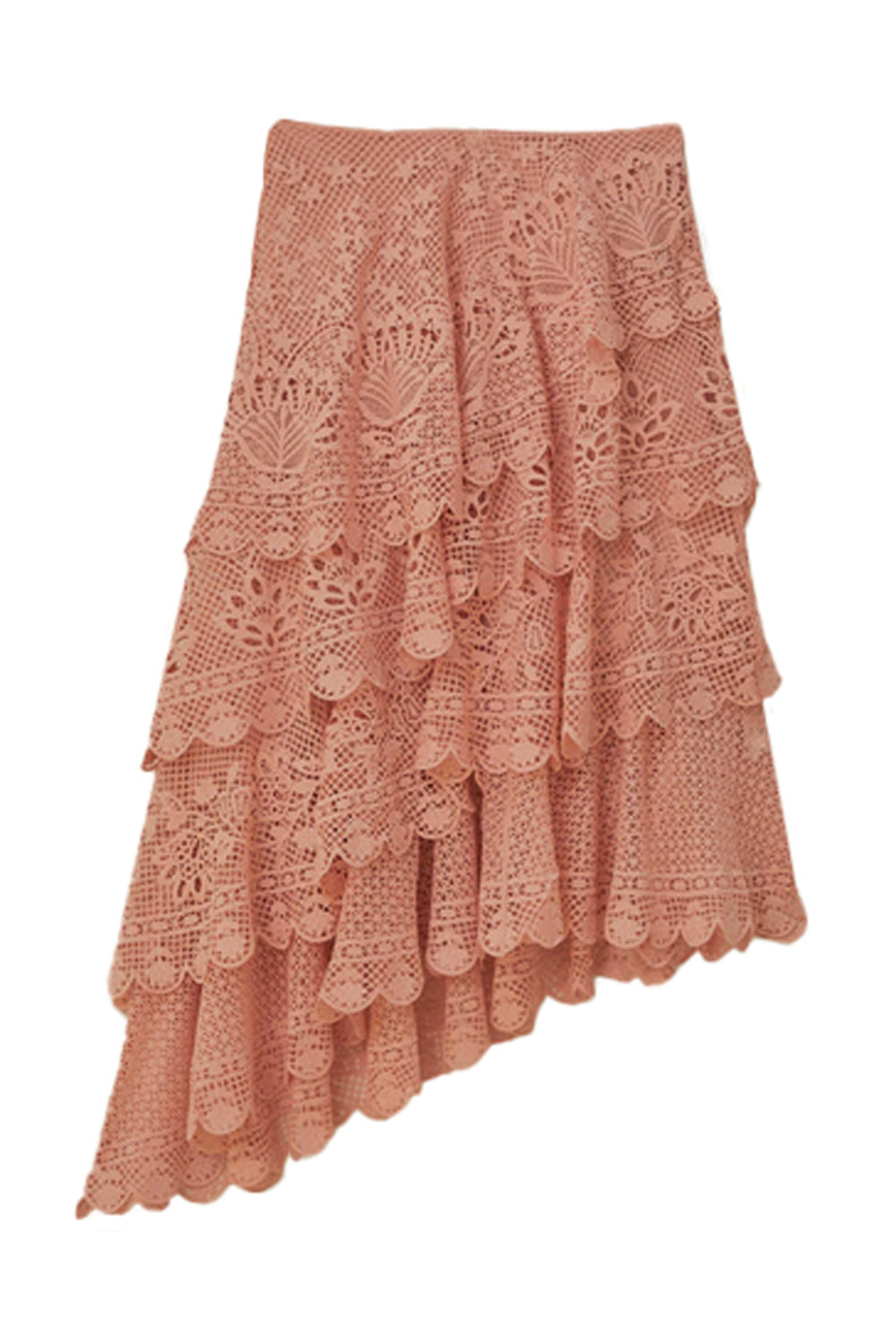 Farm Rio - Light Pink Guipure Tiered Maxi Skirt