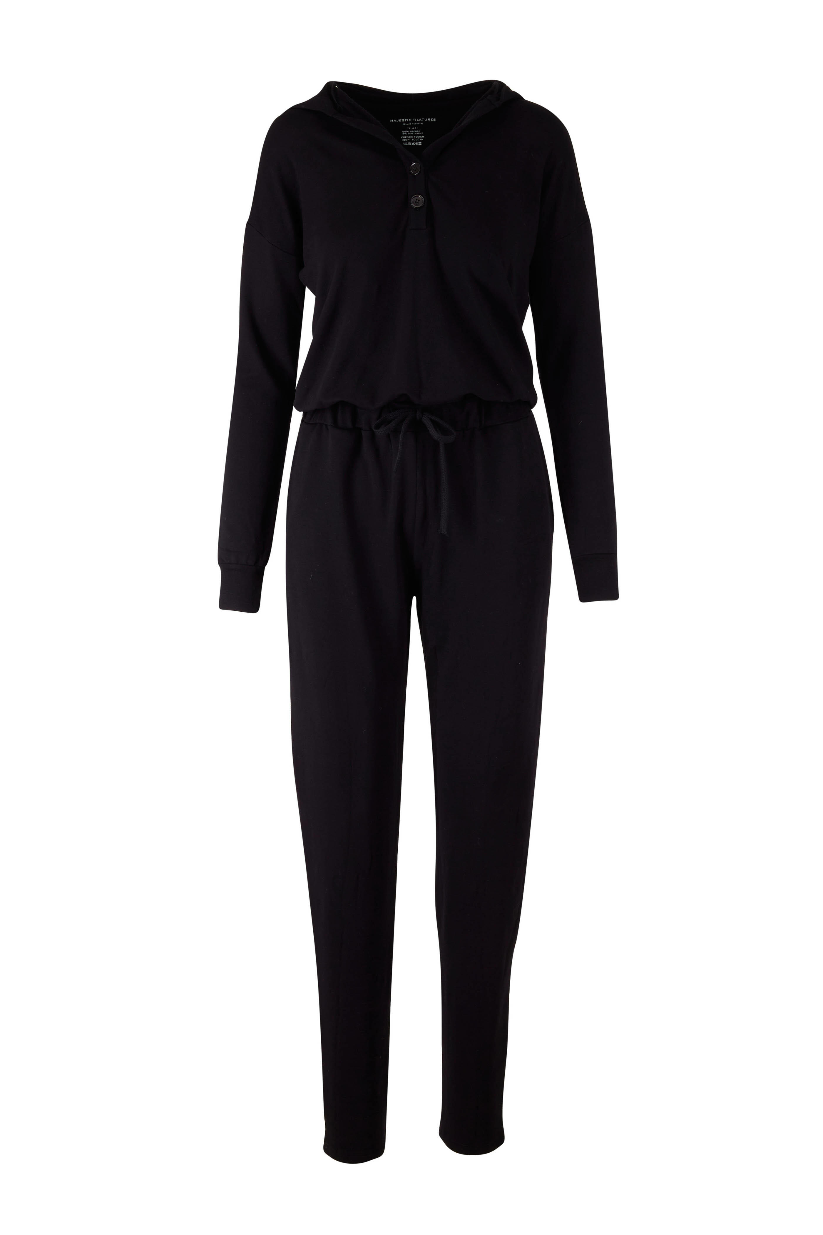 Majestic - Noir French Terry Long Sleeve Hooded Jumpsuit