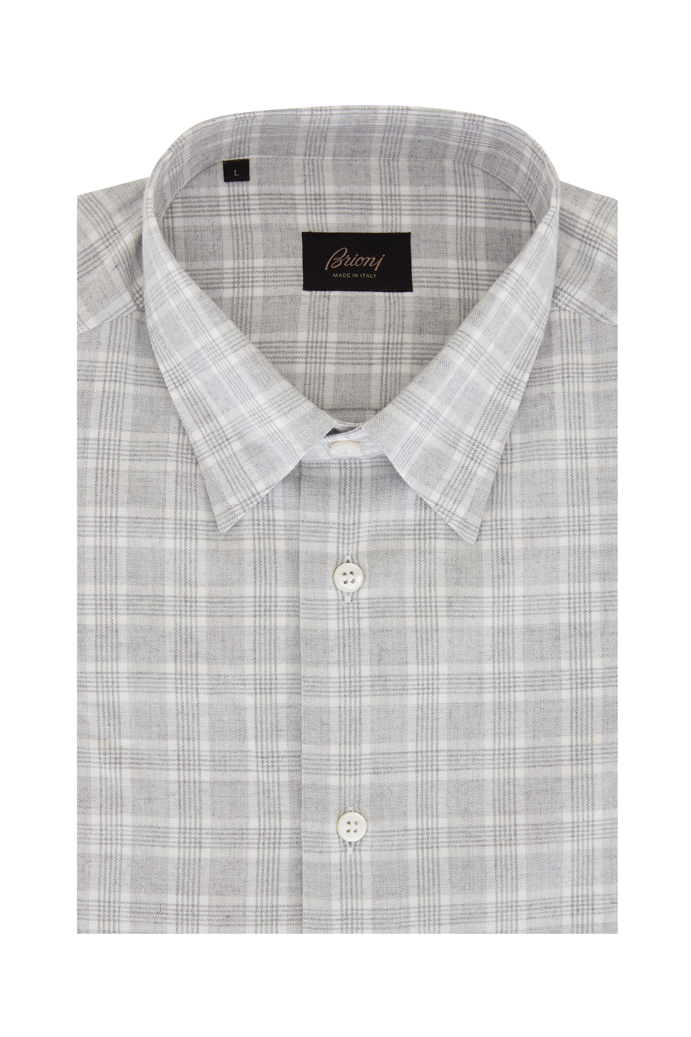 Brioni - Gray & White Plaid Cotton & Cashmere Sport Shirt