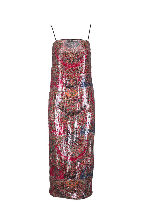 Veronica Beard - Leda Red Multi Tapestry Print Sequin Dress