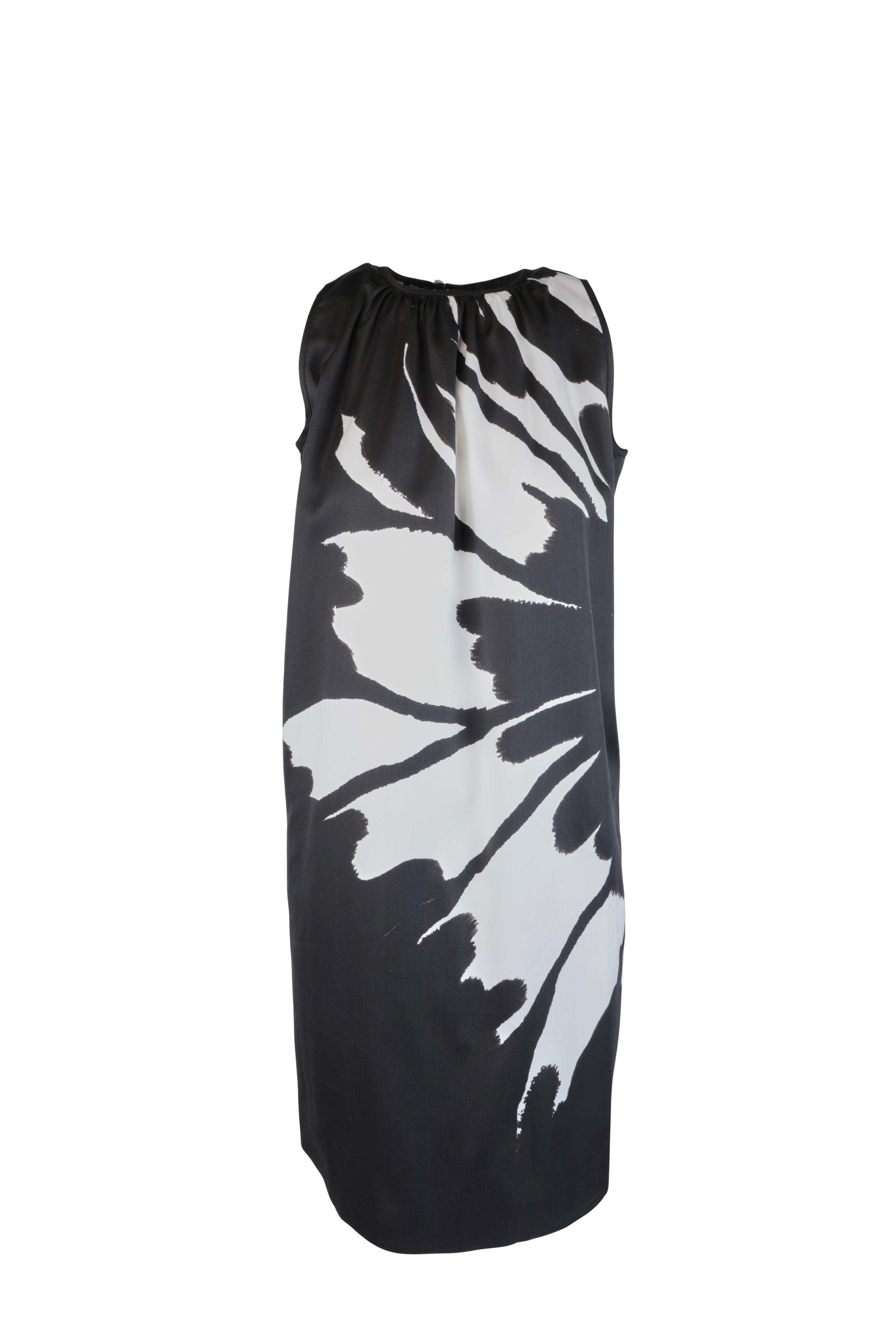 Kiton - Black & Cream Geometric Print Silk Dress