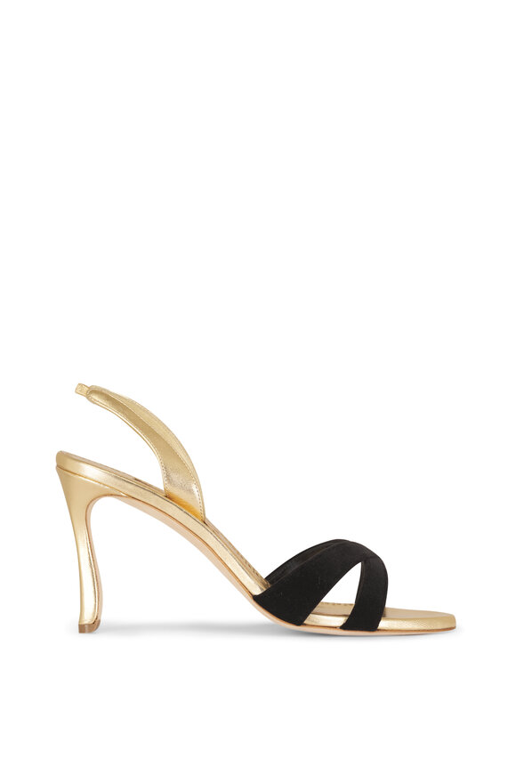 Manolo Blahnik Callydra Black Velvet & Gold Slingback Sandal - view 3