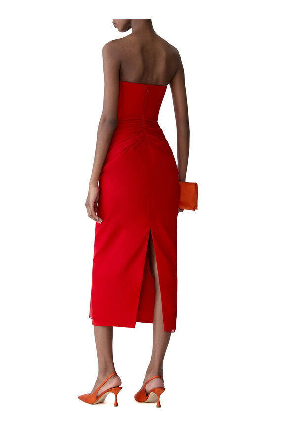 Carolina Herrera Herrera Red Strapless Draped Midi Dress - view 3