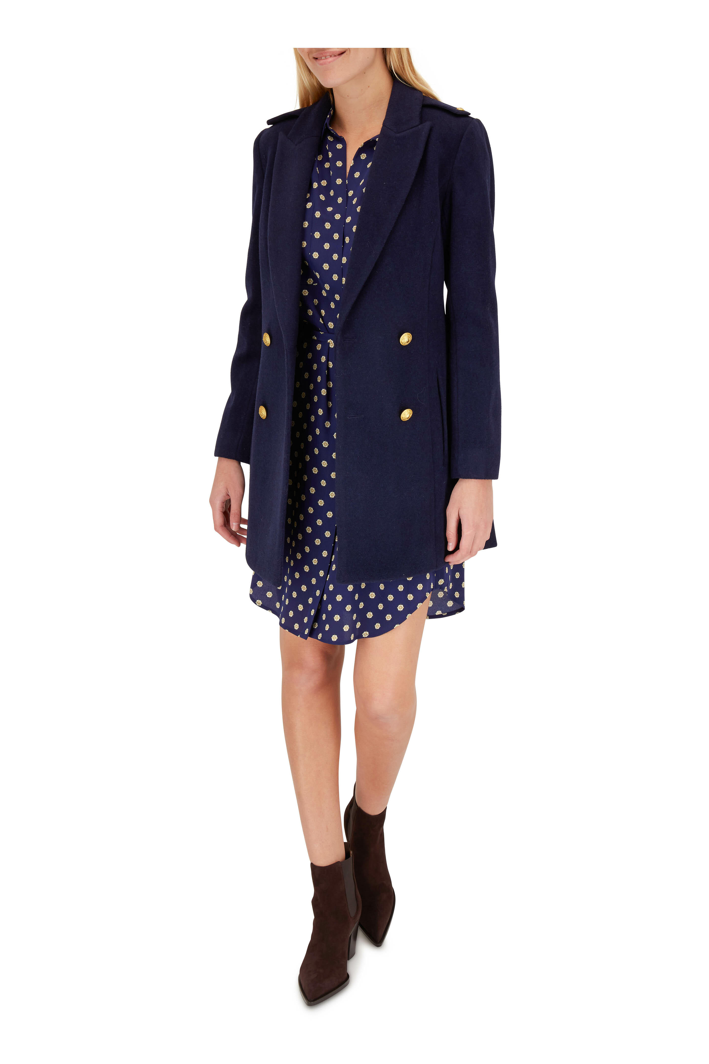 L'Agence - Stella Navy Medallion Print Silk Tie-Waist Dress