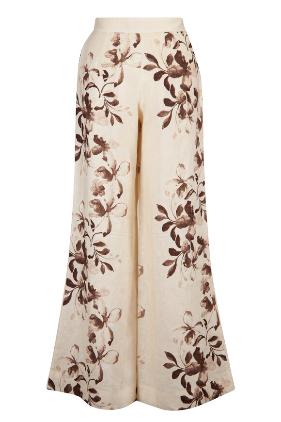 Hevron - Capri Chocolate Painted Flower Linen Pant