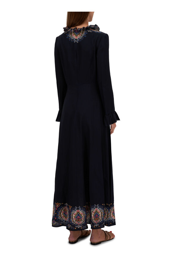 Etro - Printed Navy V-Neck Maxi Dress 