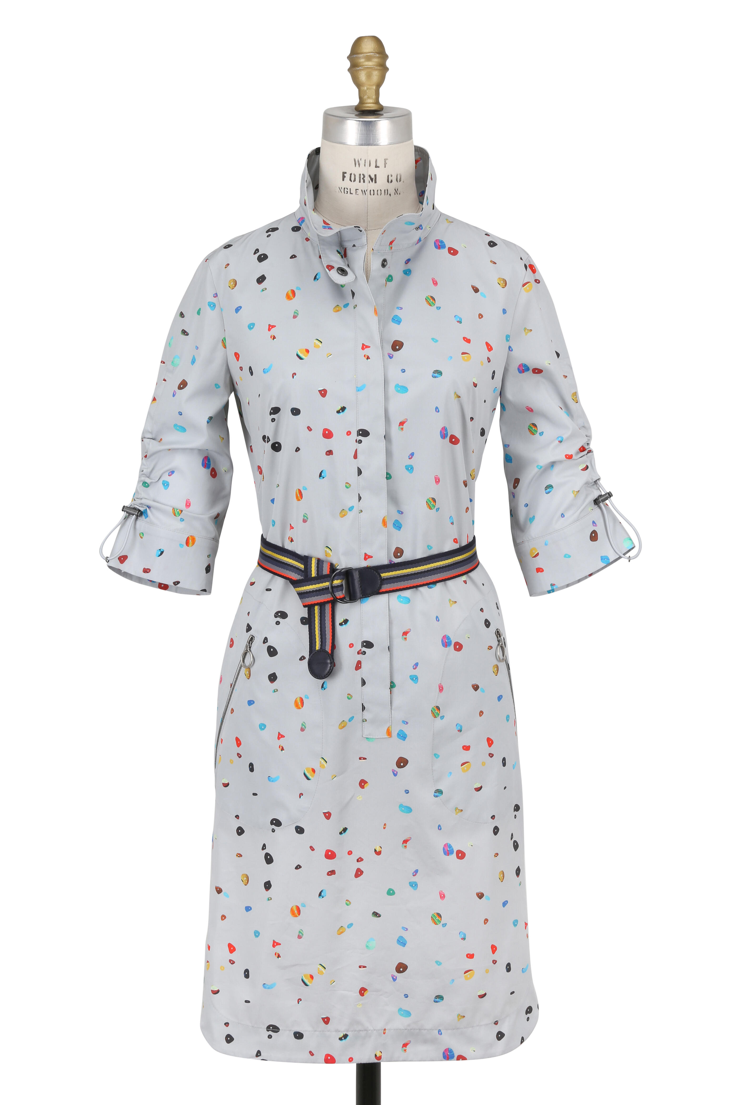 Akris Punto - Gray Boulder Print Belted Shirtdress