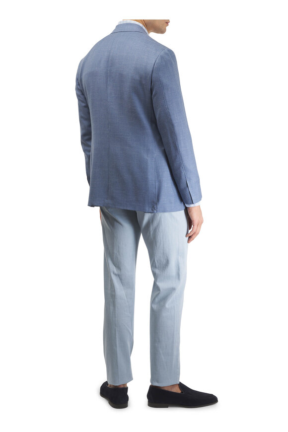Canali Blue Check Cashmere, Silk & Linen Sportcoat - view 5