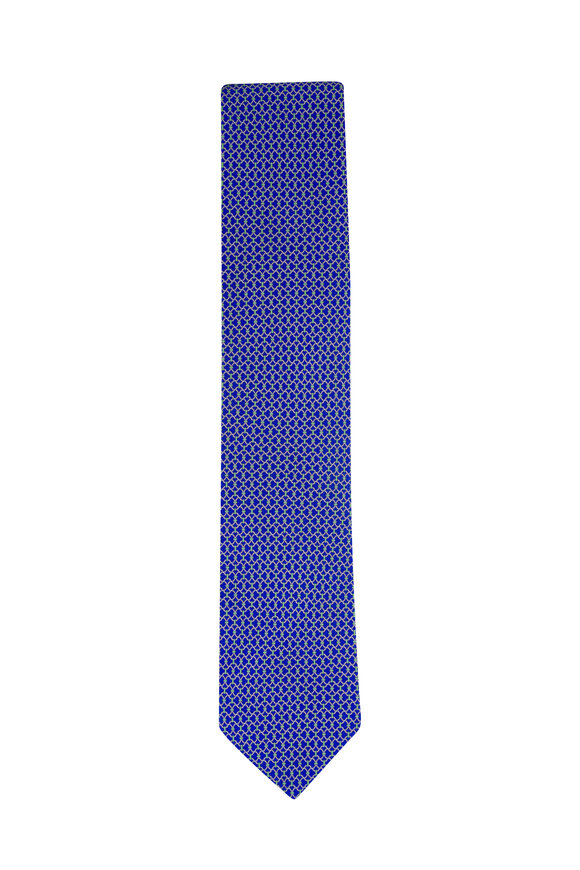 Eton Dark Blue Chain Print Silk Necktie - view 1