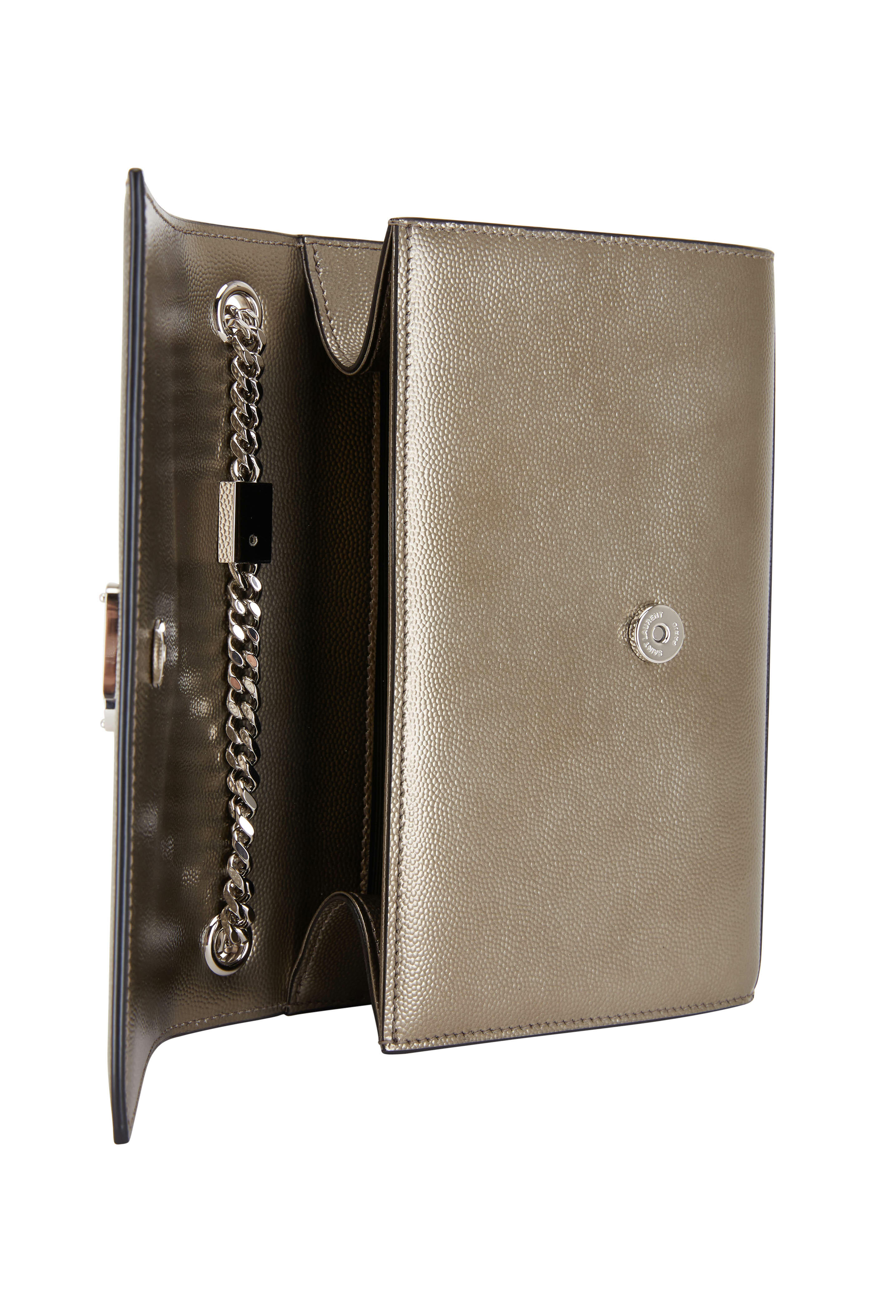 Saint Laurent - Kate Silver Grained Leather Monogram Crossbody Bag