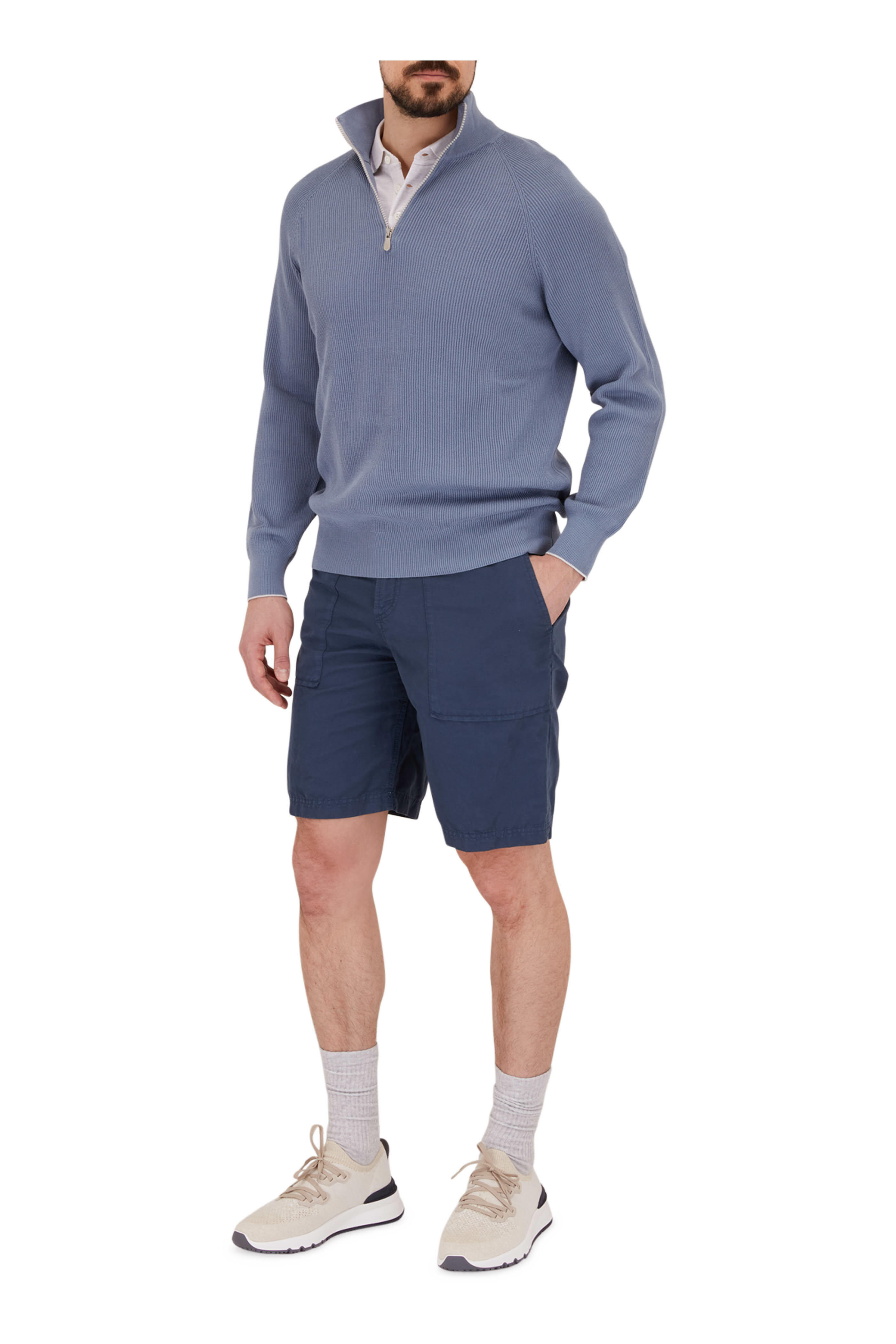 Brunello Cucinelli - Blue Linen & Cotton Painter Shorts