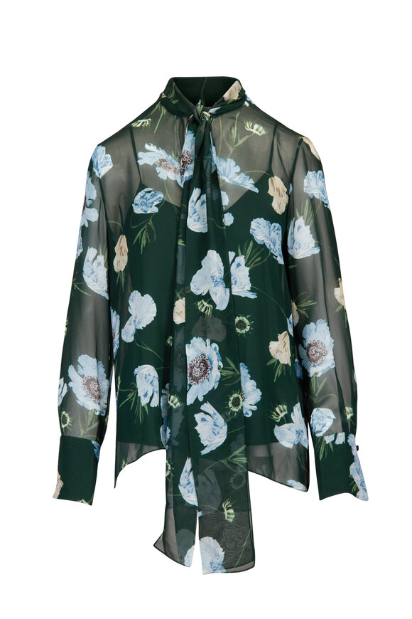 Erdem Floral Silk Voile Long Sleeve Blouse - view 1