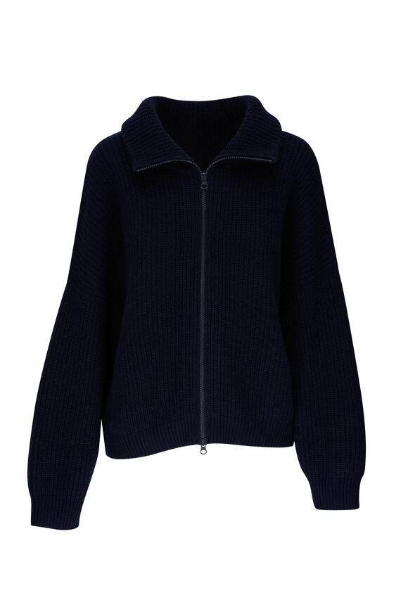 Lisa Yang - Mela Navy Cashmere Zip Cardigan 