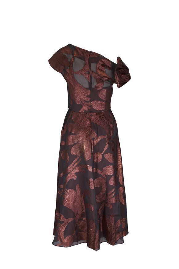 Lela Rose - Evelyn Chestnut Metallic Floral Midi Dress