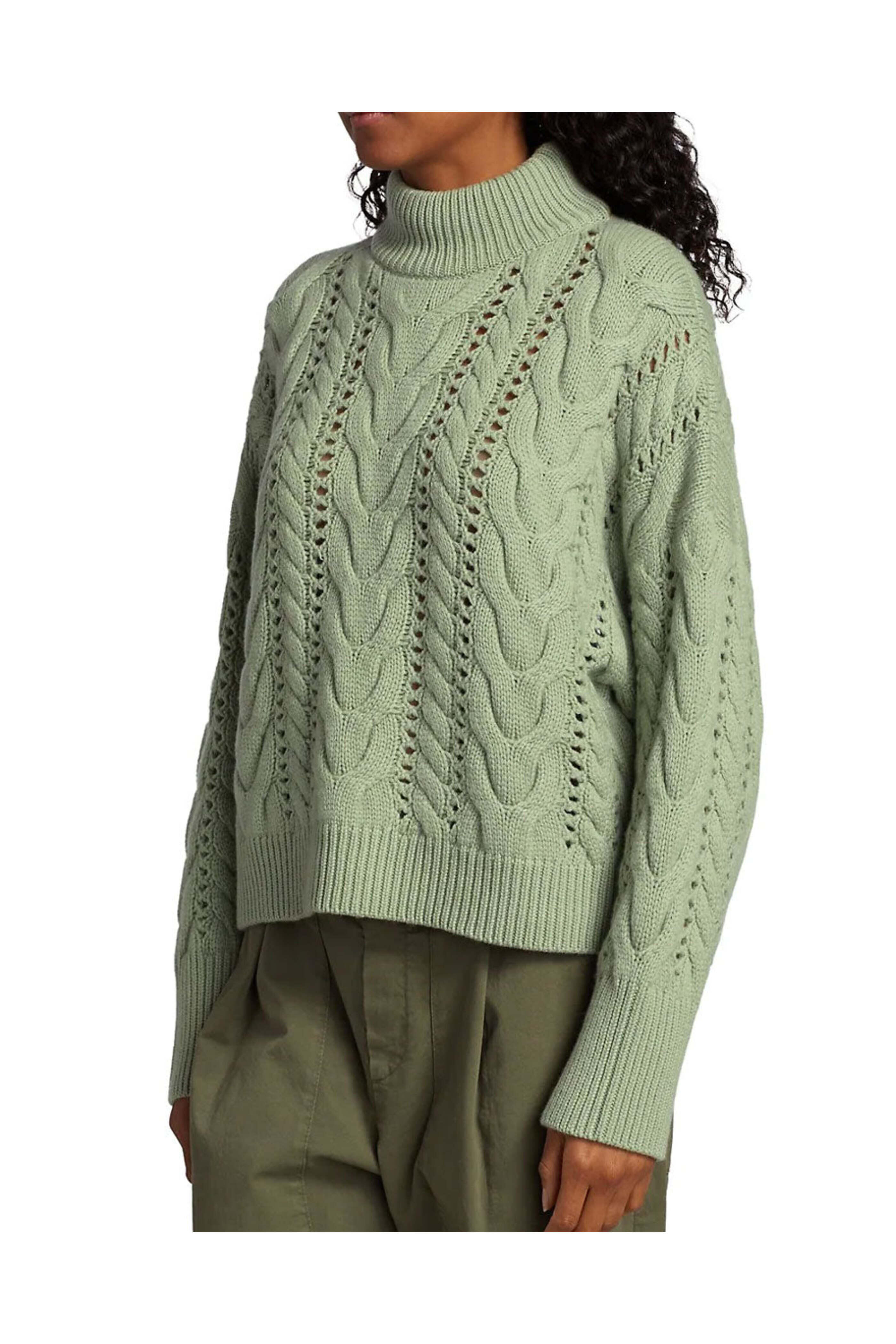 Brunello Cucinelli - Green Melon Cashmere Cable Knit Mockneck Sweater