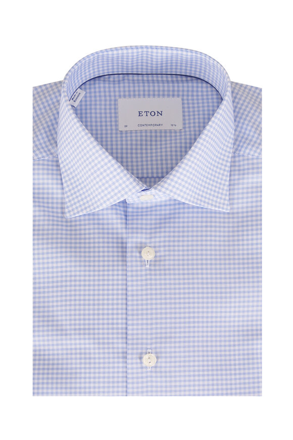 Eton Light Blue Check Contemporary Fit Dress Shit - view 1