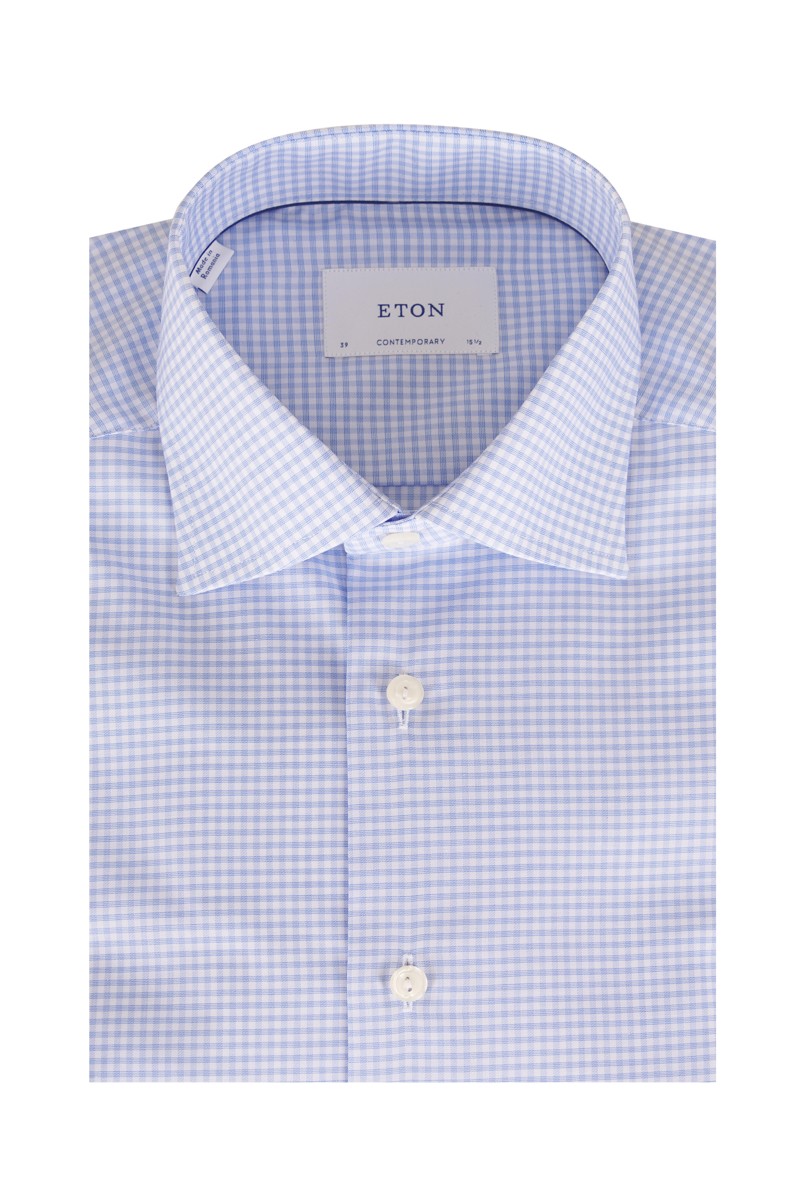 Eton - Light Blue Check Contemporary Fit Dress Shit - view 1