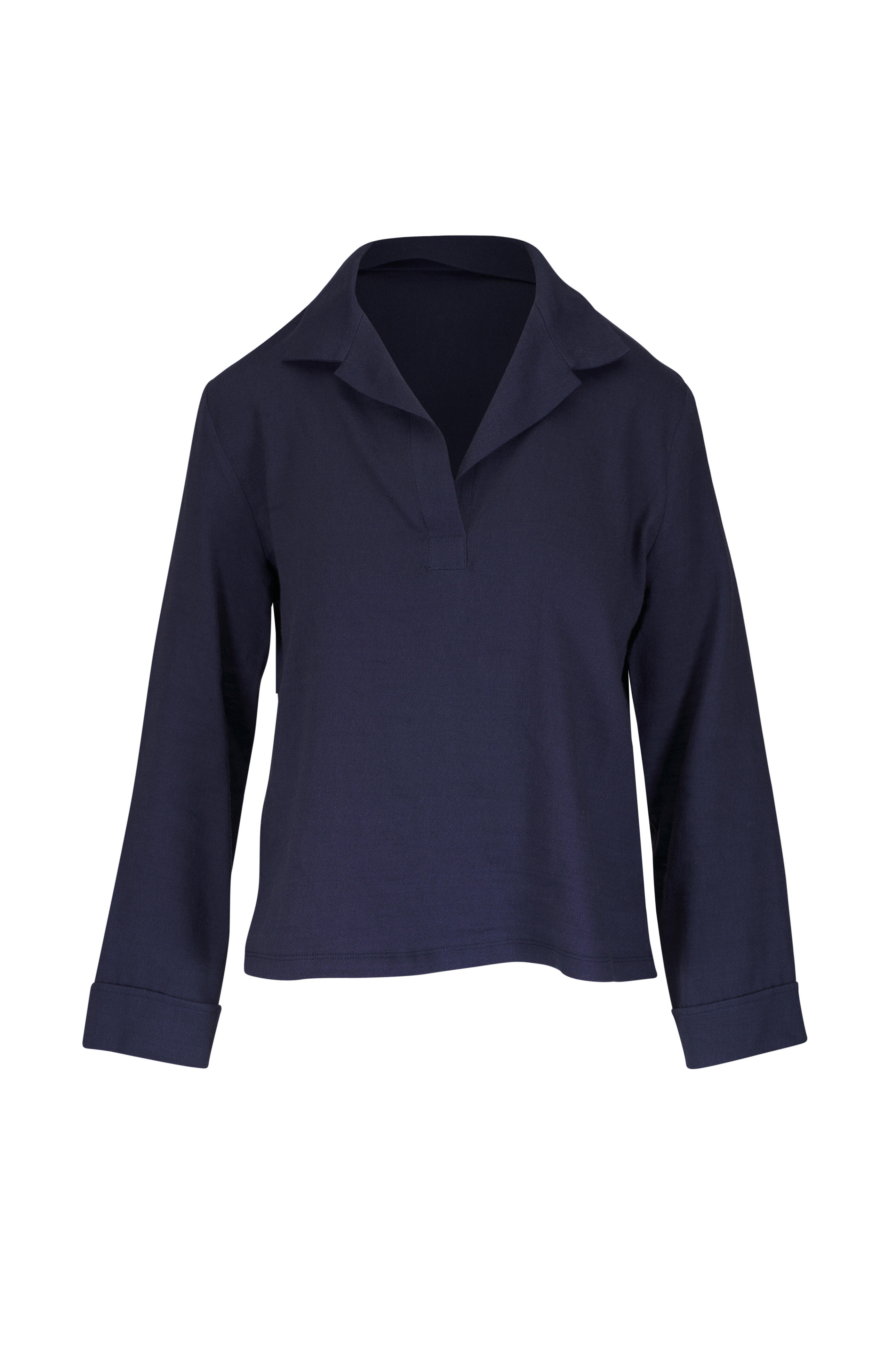 Peter Cohen - Cate Navy Stretch Linen Viscose V-Neck Blouse