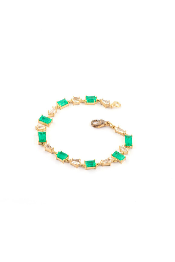 Sylva & Cie Mixed Cut Diamond & Emerald Bracelet
