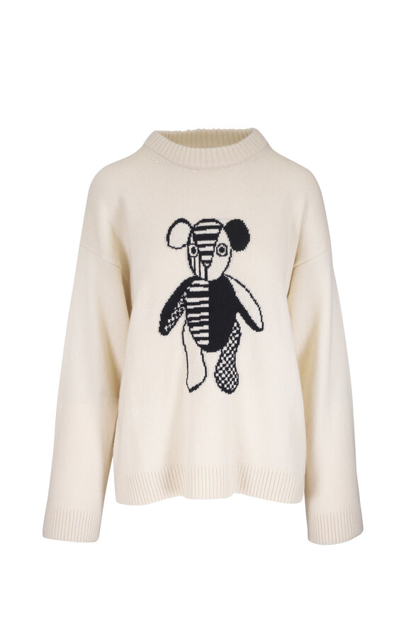 The Elder Statesman Pali Teddy Ivory & Black Crewneck Sweater
