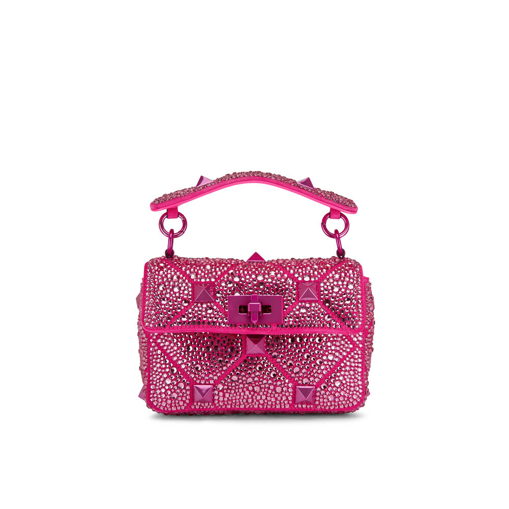 Valentino One Stud Small Crystal Shoulder Bag Rose Pink