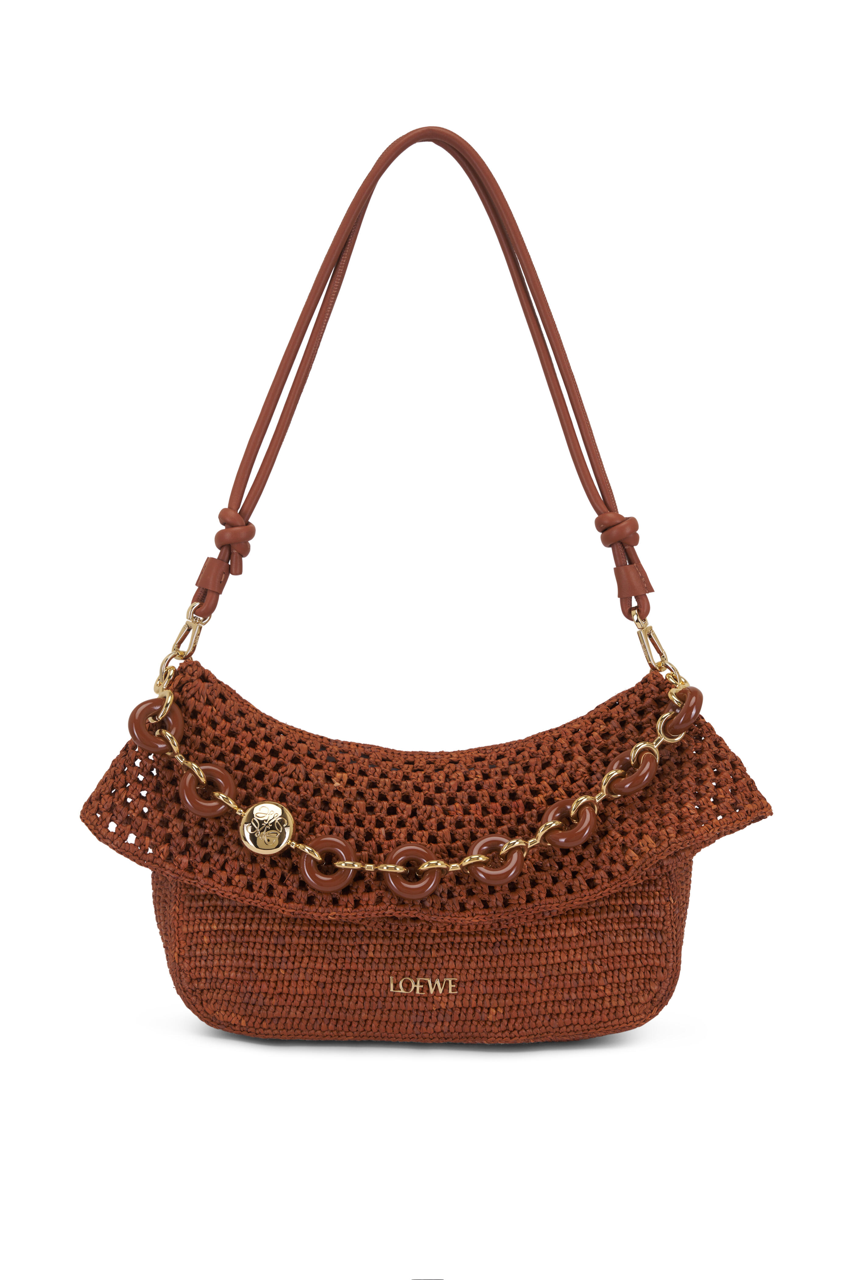 Loewe - Ola Honey Raffia Small Fold Over Chain Bag Loewe - Ola Honey Raffia Small Fold Over Chain Bag