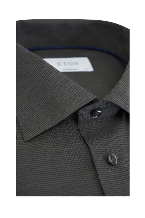 Eton - Dark Green Mini Houndstooth Cotton Dress Shirt