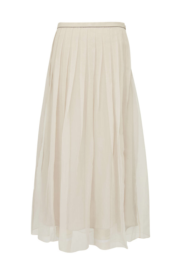 Brunello Cucinelli - Cream Pleated Silk Midi Skirt